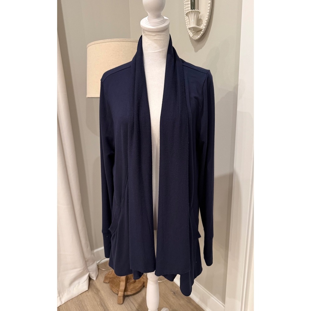 Athleta Pranayama Wrap Cardigan Navy Blue Petite Large Thumbholes Pockets